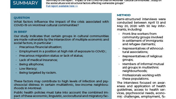 Impact of the COVID-19 crisis on Montreal “cultural communities”